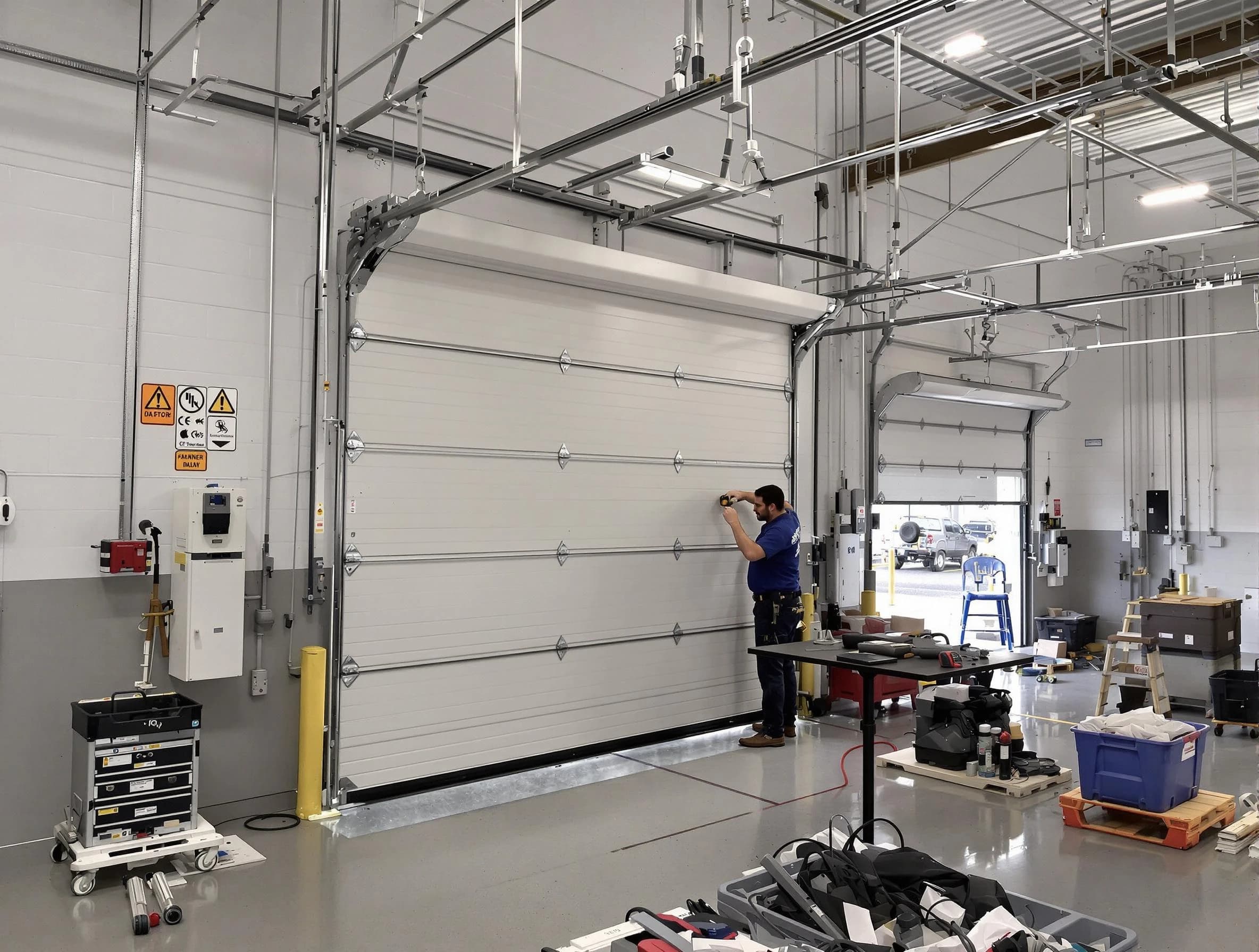 Commercial garage door repair being performed by Allegheny Garage Door Repair expert in Allegheny