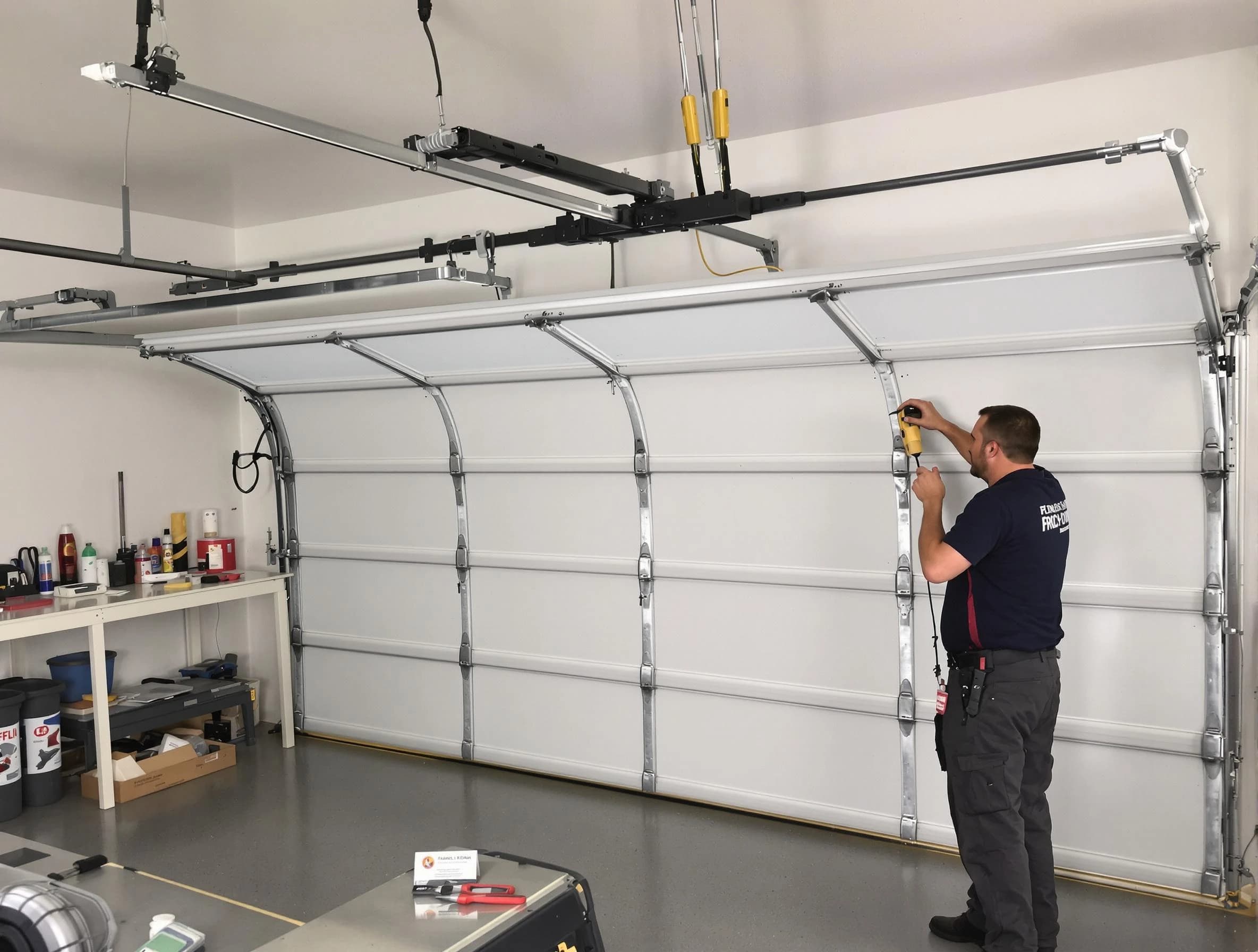 Allegheny Garage Door Repair certified technician performing overhead door system repair in Allegheny