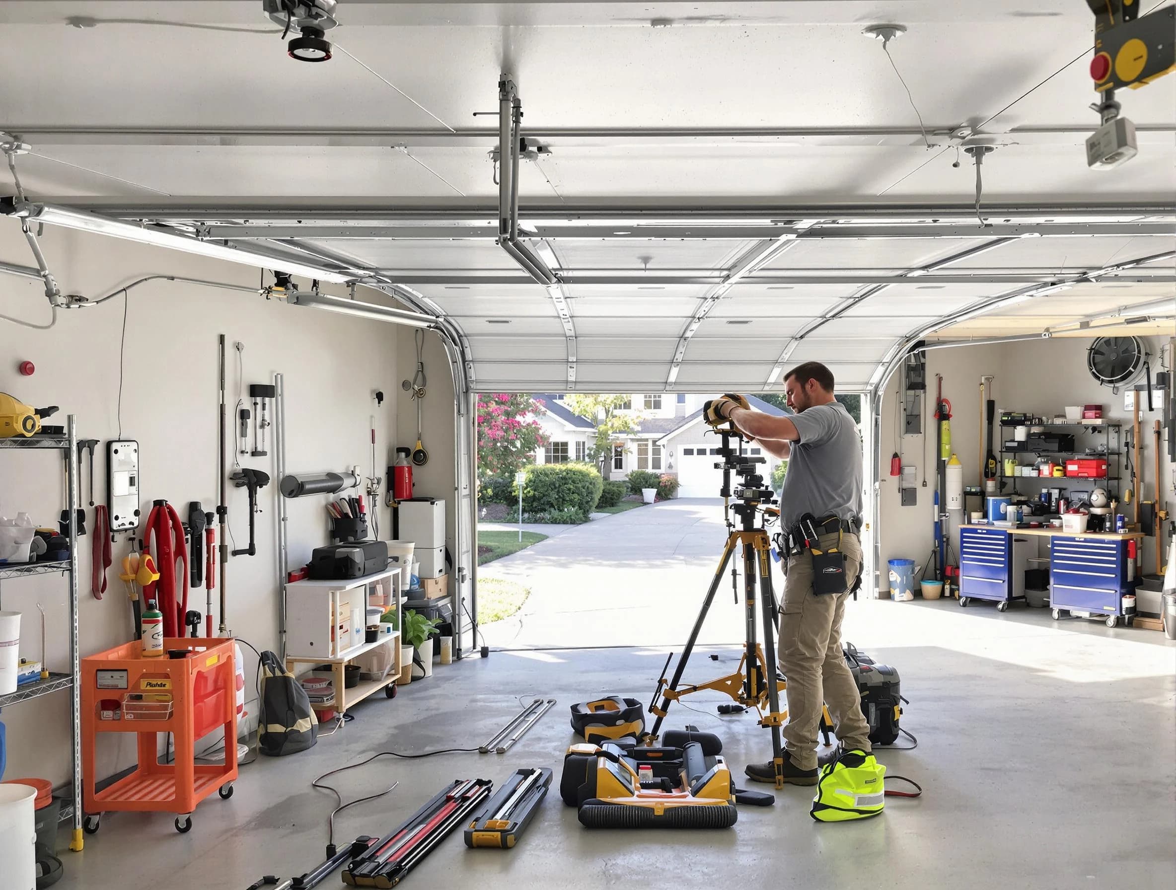 Allegheny Garage Door Repair specialist performing laser-guided track alignment in Allegheny