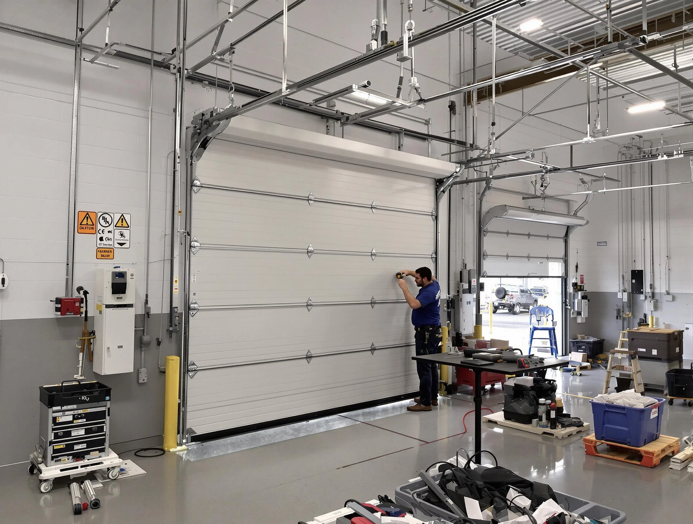 Commercial garage door repair being performed by Allegheny Garage Door Repair expert in Allegheny